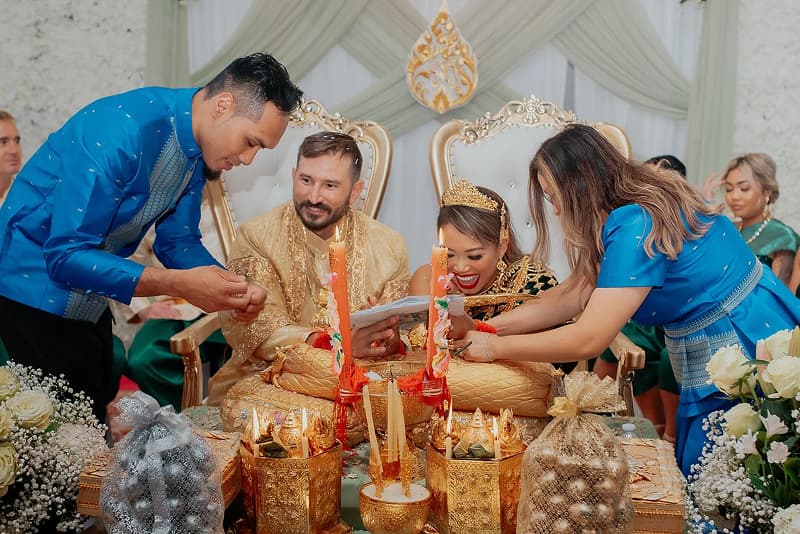 Khmer hand tying ceremony